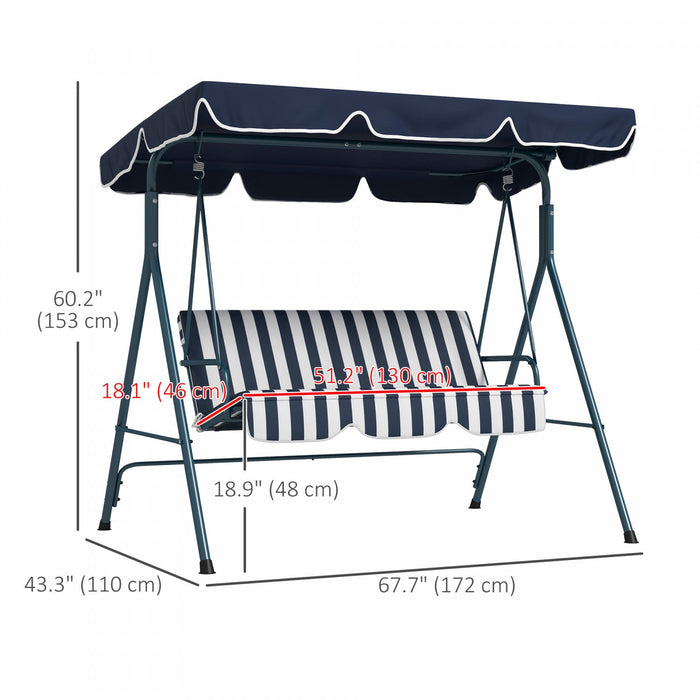 Outsunny 3-seat Patio Swing Chair With Adjustable Canopy Blue And White