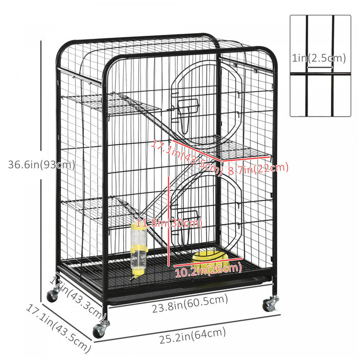 Pawhut 4-tier Metal Small Animal Cage With Wheels, Metal Bunny Playpen With 2 Doors, Platforms, Ramp