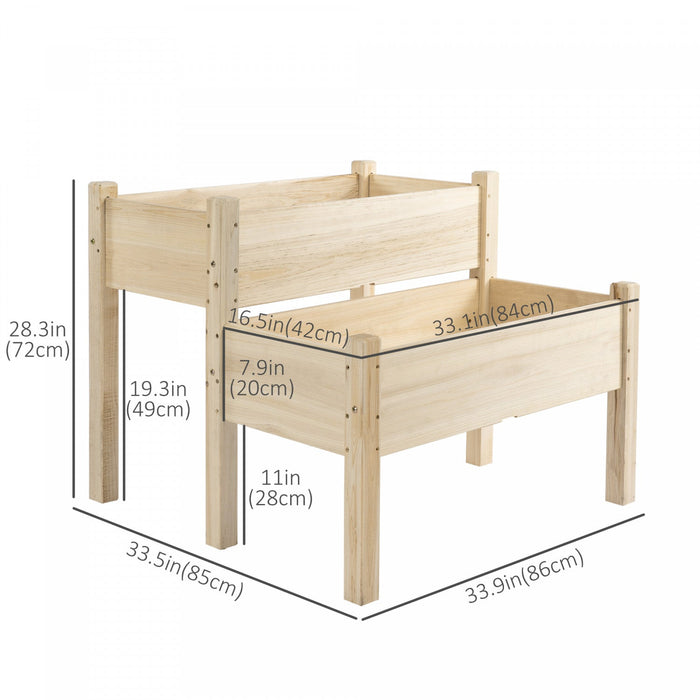 Outsunny 34\"x34\"x28\" 2-tier Raised Garden Bed Wooden Planter Box For Backyard, Patio To Grow Vegetab