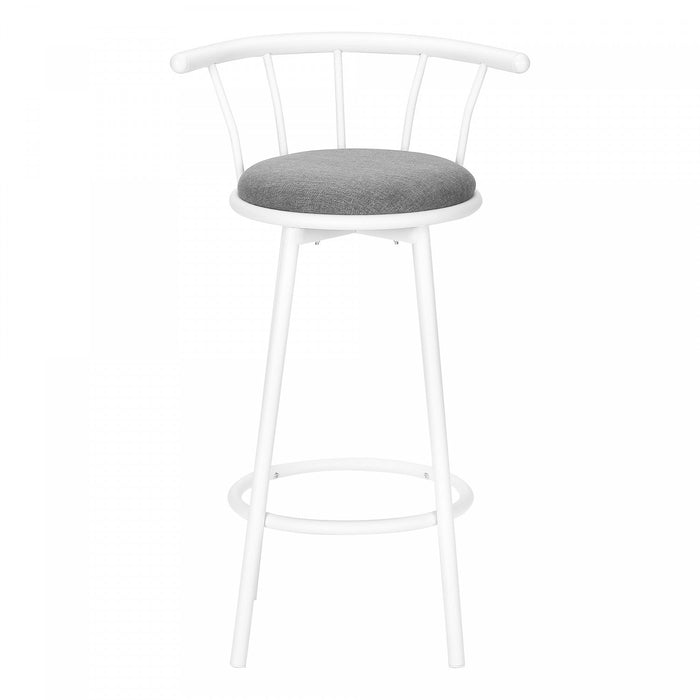 Barstool Set of 2 Swivel Bar-Height White Metal Grey Fabric Contemporary Modern