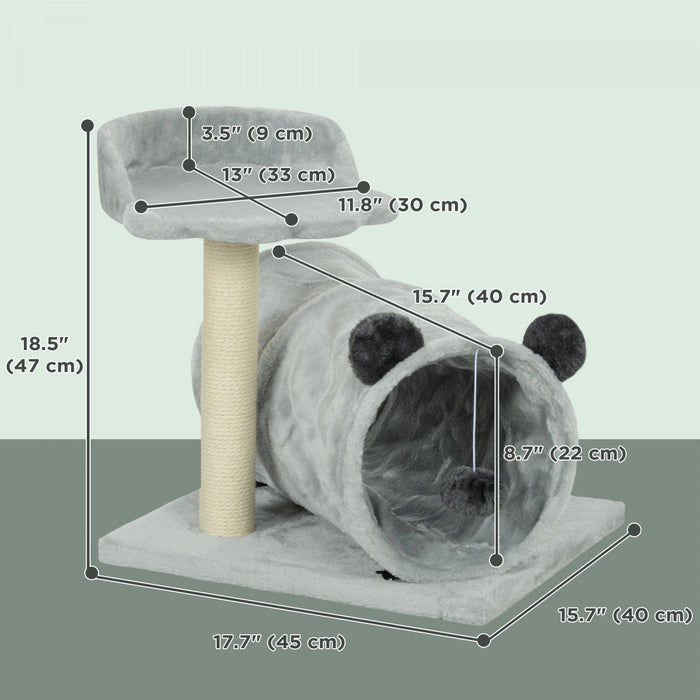 Pawhut 18.5" Cat Tree, Small Cat Tower With Tunnel, Scratching Post, Plush Bed, Dangling Ball, Compact Kitten Activity Centre For Indoor, Grey