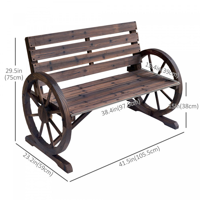 Outsunny 42" Wood Wagon Wheel Bench Garden Loveseat Rustic Seat, Brown