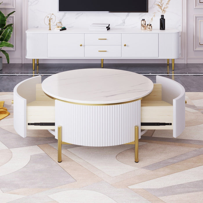 Nelson 31.5\" Modern Round Coffee Table With 2 Storage Drawers - White 
