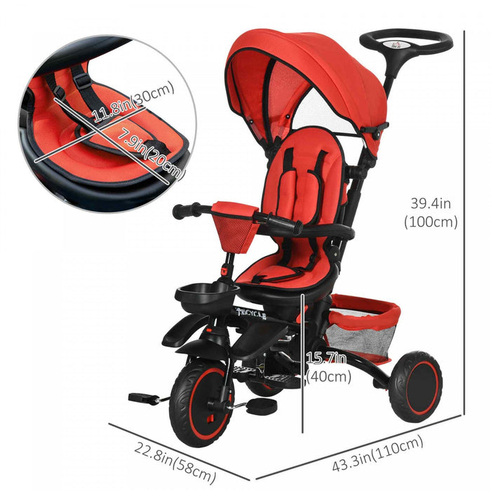 Aosom 6-in-1 Toddler Tricycle, Kids Trike With Rotatable Seat, Adjustable Push Handle, Safety Harnes