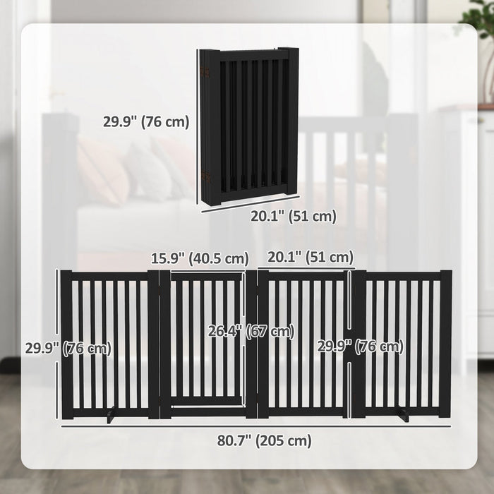 Pawhut Free Standing Wooden Pet Gate Indoor Dog Barrier Foldable Step Over Doorway Fence Safety Gate