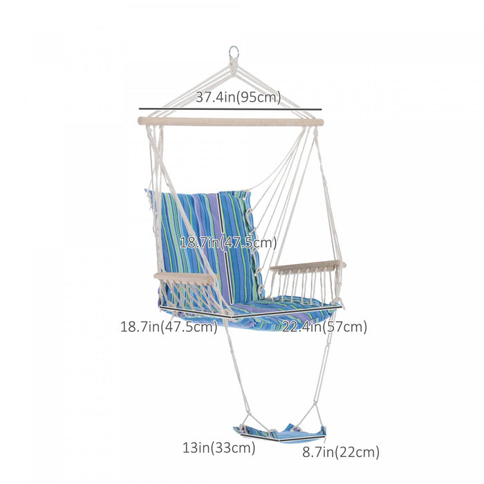 Outsunny Patio Hammock Chair, Portable Hanging Cotton Rope Hammock Swing Chair Sleeping Bed Seat Wit