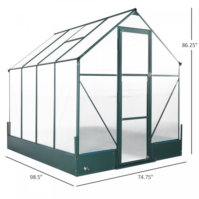 Outsunny 8.2' X 6.2' Upgraded Greenhouse With Temperature Controlled Window, Raised Garden Bed And F