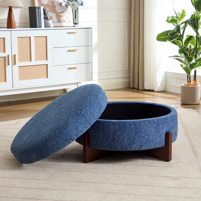Sophia Round Storage Ottoman Coffee Table with Tufted Upholstery - Blue 