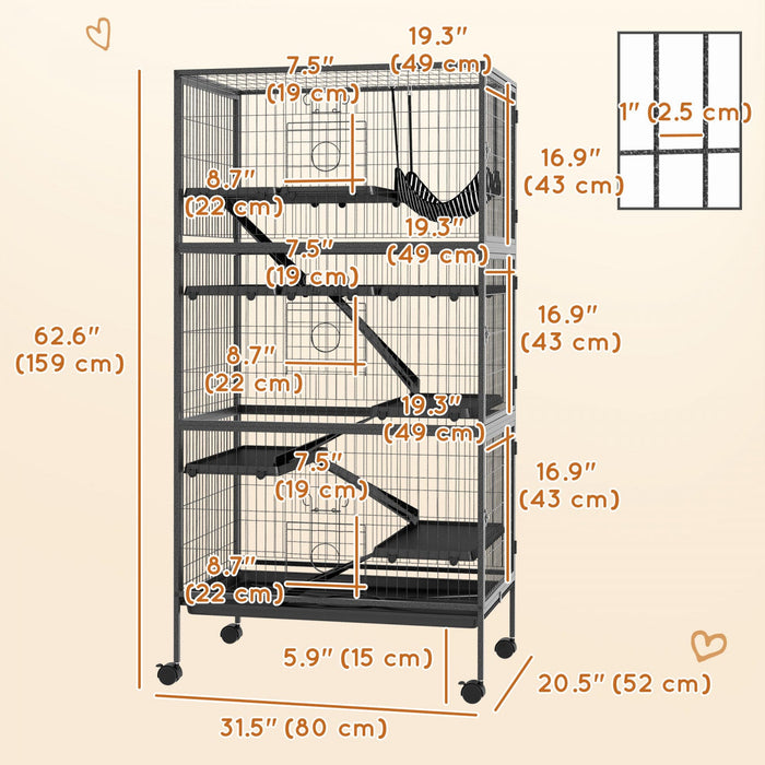 Pawhut 6-tier Rolling Small Animal Cage, Deluxe Rabbit Cage, Ferret Cage For Mink, Chinchilla, Kitte