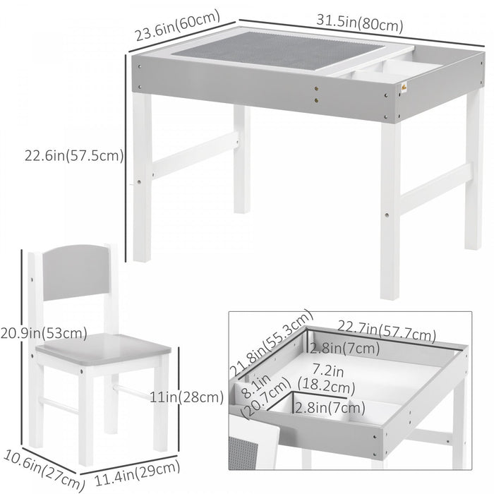 Qaba Lego Table With Storage For Kids, Multi-usage Kids Table And Chair Set With Building Blocks Des