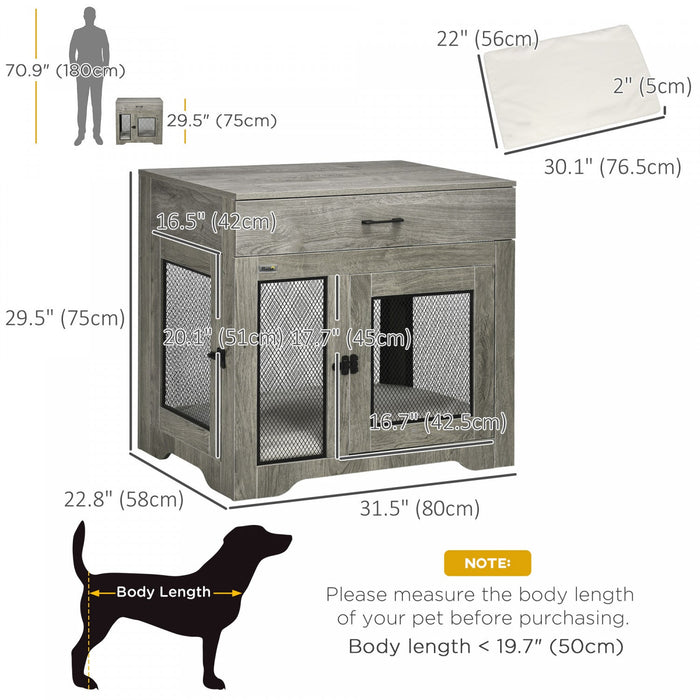 Pawhut 32in Dog Crate Furniture With Cushion, 2 Doors, Dog Kennel End Table With Storage, Indoor Dog