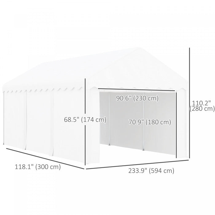 Outsunny 10 X 20ft Carport, Portable Garage With 2 Roll-up Doors, White