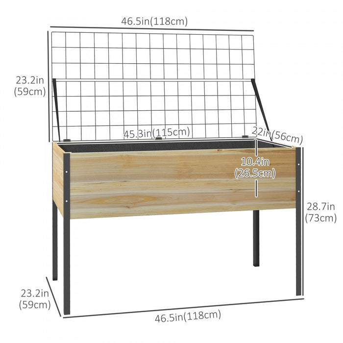 Outsunny Wooden Raised Garden Bed With Trellis And Bed Liner, Elevated Planter Box With Metal Legs F