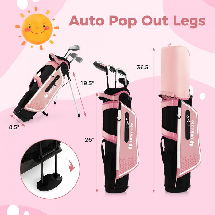 Ultimate Kids Golf Practice Set Junior Complete Golf Club Set For Kids Age 8-10 Years Old Pink