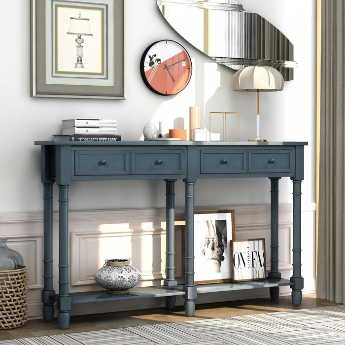 Phyllis Solid Wood Console Table With Drawers And Bottom Shelf - Antique Navy 