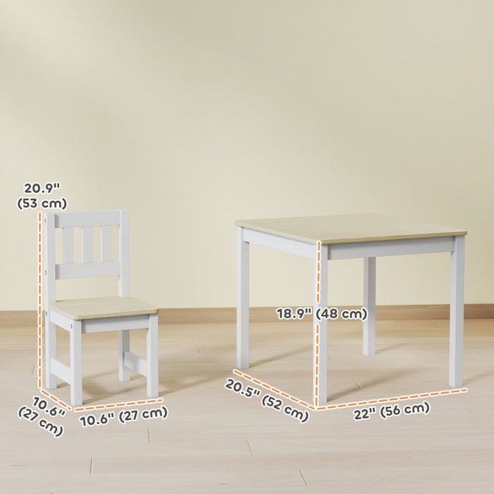 Qaba Kids Table and Chairs Set, Toddler Table and 2 Chair Set for Activity, Art, Craft, Reading, Learning, for Bedroom, Nursery, Classroom, Living Room, for 3-8 Years, Natural