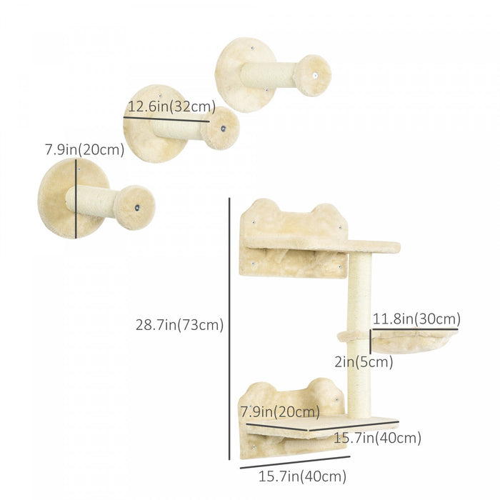Pawhut 4pcs Cat Wall Shelf With Scratching Posts, Hammock, Setps, Platforms, Cat Shelves For Relaxin