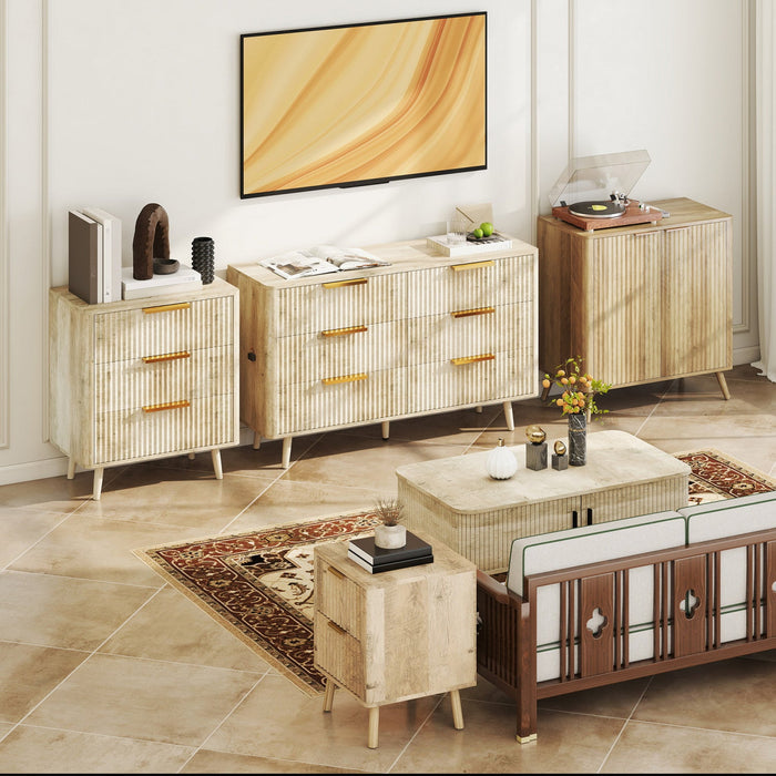 HOMCOM 55" Modern Sideboard Buffet Cabinet with Storage 2 Fluted Doors Oak