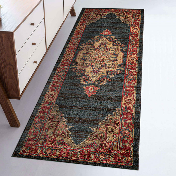 Lux Traditional 2'3\" x 7'6\" Runner Rug in Blue Indoor Area Rug 