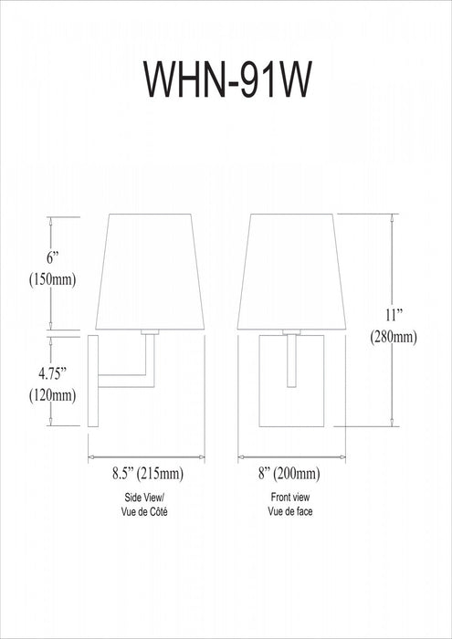 Dainolite Whitney 1 Light Wall Sconce Aged Brass White Shade Lamp