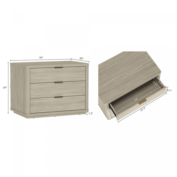 Evelyn Modern 32\" Nightstand in Natural (3-Drawer) 