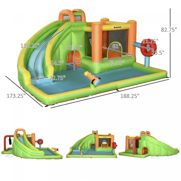 Outsunny 8-in-1 Inflatable Water Slide, Kids Castle Bounce House Includes Slide, Trampoline, Pool, W