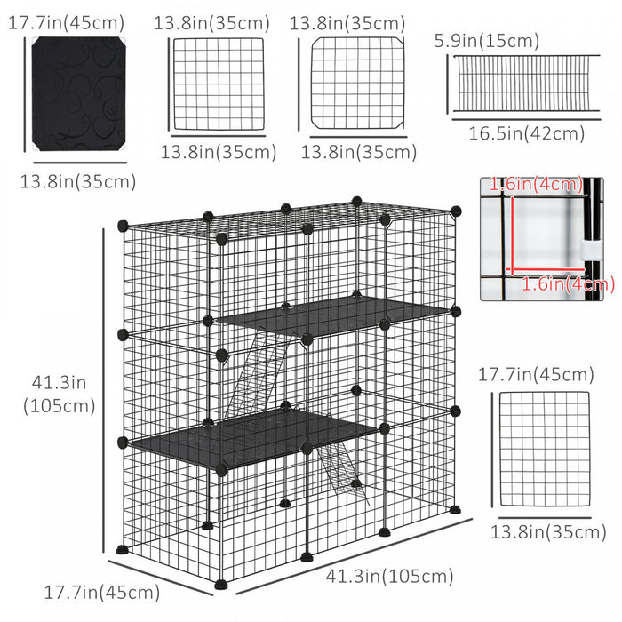 Pawhut Rabbit Cage Small Animal Cage For Chinchillas, Pet Playpen With Doors Ramps, Portable Metal W