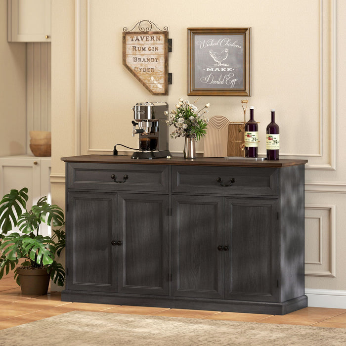 HOMCOM Buffet Cabinet with Charging Station, 55" Farmhouse Sideboard, Black