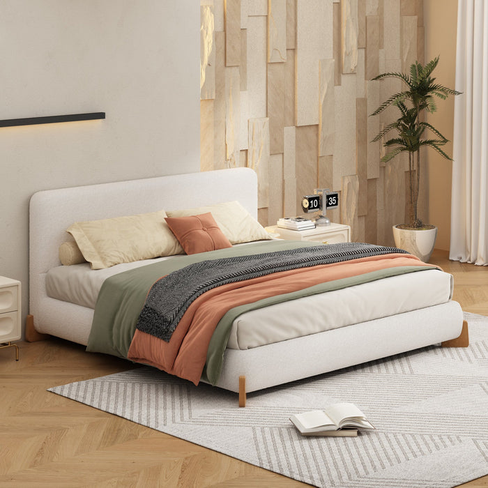 Olivia Elegant Comfortable Upholstered Bed,Queen Size,White Queen Bed  