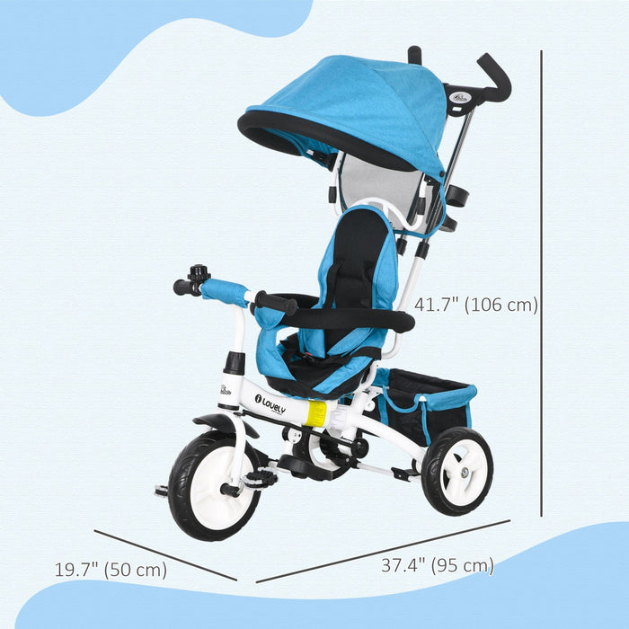 Qaba Toddler Tricycle, 6 In 1 Baby Bike Stroller With Foldable Canopy, Storage Basket, 5-point Safet