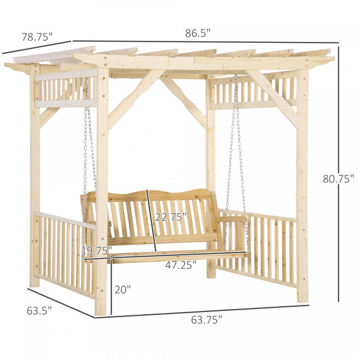 Outsunny Patio Swing Chair With Pergola, 2-person Wooden Gazebo Swing Bench Sun Shelter For Garden, 