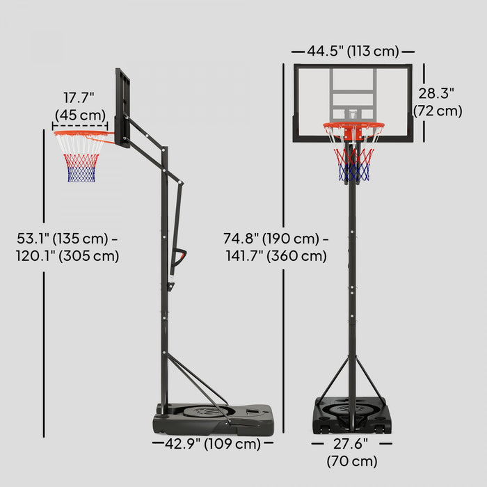 Soozier 4.4-10ft Portable Basketball Hoop with Wheels and 44.5" Backboard