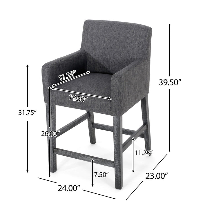 Lewis 26\" Seat Height Counter Stools Set Of 2 With Upholstered Fabric And Solid Wood Legs - Charcoal 