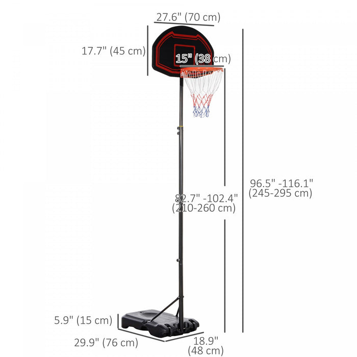 Homcom 7-8.5ft Portable Basketball Hoop With 27.5" Backboard, Black