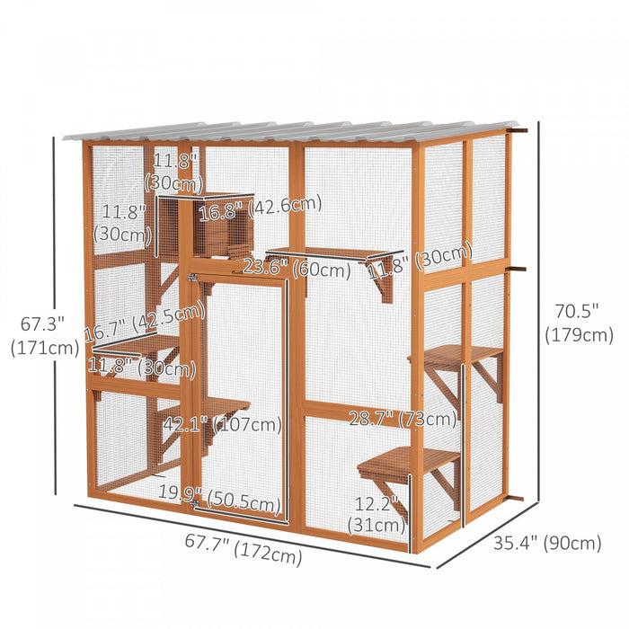 Pawhut Catio Outdoor Cat Enclosure, Wooden Outdoor Cat House Window Box With Weatherproof Roof, Brid