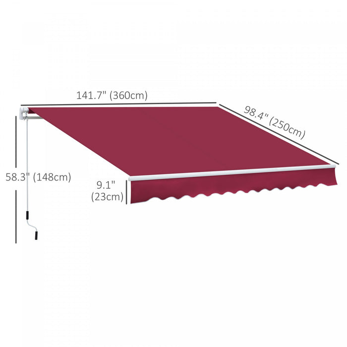 Outsunny 12' X 8' Retractable Awning Patio Awnings Sun Shade Shelter Red