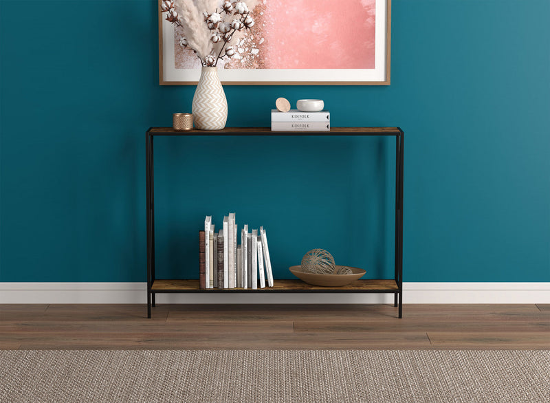 40” Console Table With 1 Shelf - Brown Reclaimed Wood Black Metal Base 
