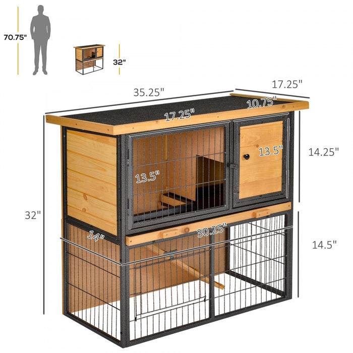 Pawhut Rabbit Hutch Pet House Bunny Cage Small Animal Habitat With Asphalt Openable Roof For Outdoor