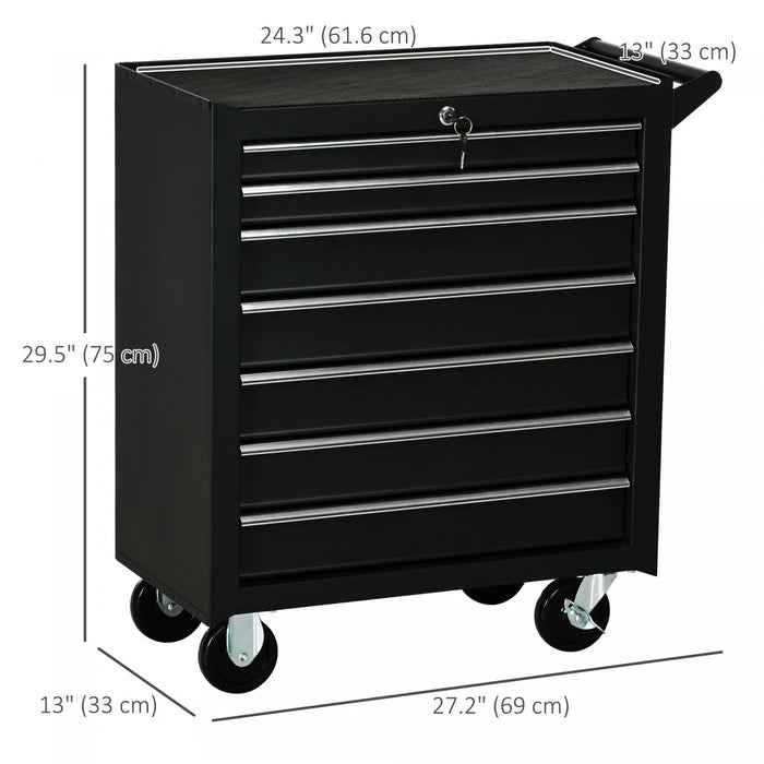 Homcom 7 Drawer Tool Chest Mobile Lockable Toolbox With Handle And Wheels