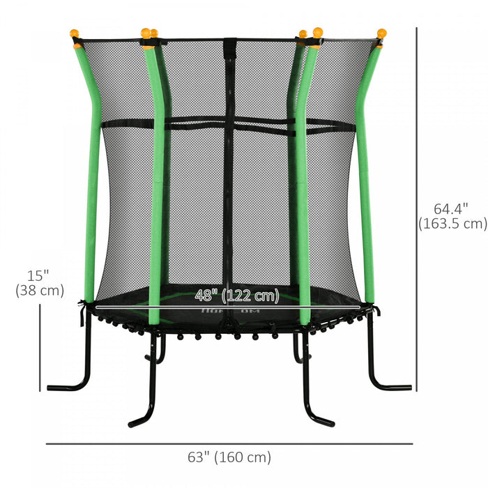 Soozier 63" Kids Trampoline Mini Indoor Bouncer Jumper with Enclosure Net Elastic Thick Padded Pole Gift for Child Toddler Age 3-10 Years Old Green