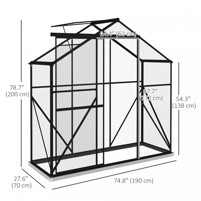 Outsunny 6' X 2.5' Polycarbonate Greenhouse, Walk-in Green House With Sliding Door, 5-level Roof Ven