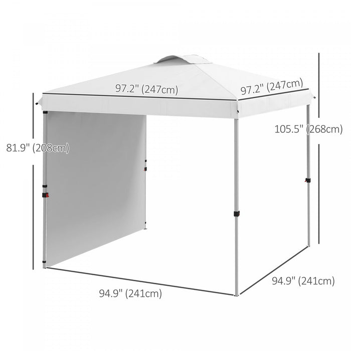 Outsunny 8x8 Adjustable Pop Up Canopy Tent W/ 1 Sidewall, Carry Bag, White