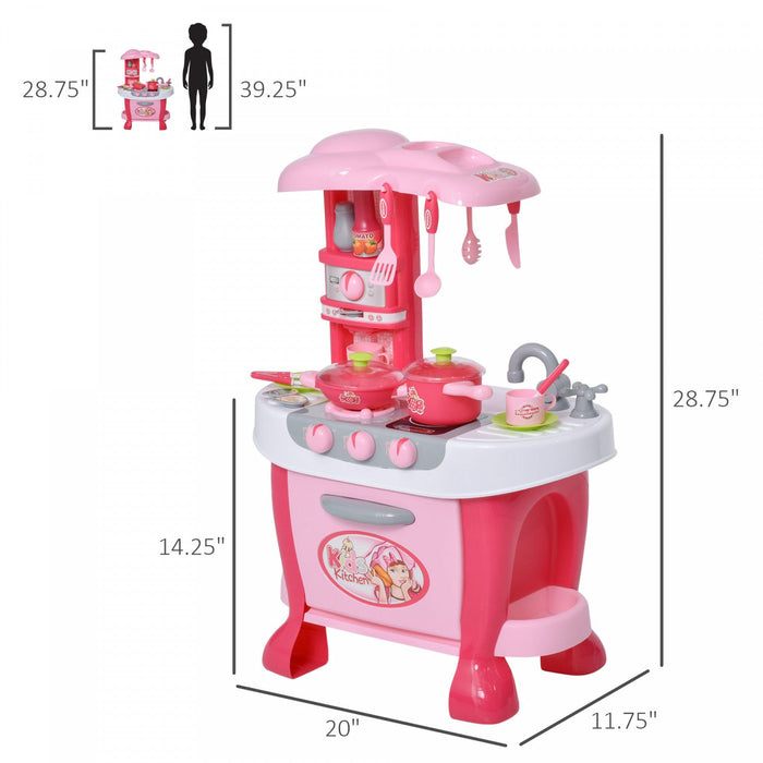 Qaba Kids Kitchen Set Kitchen Playset Pretend Toy Children Role Play Game Toy With Light & Sound Fun