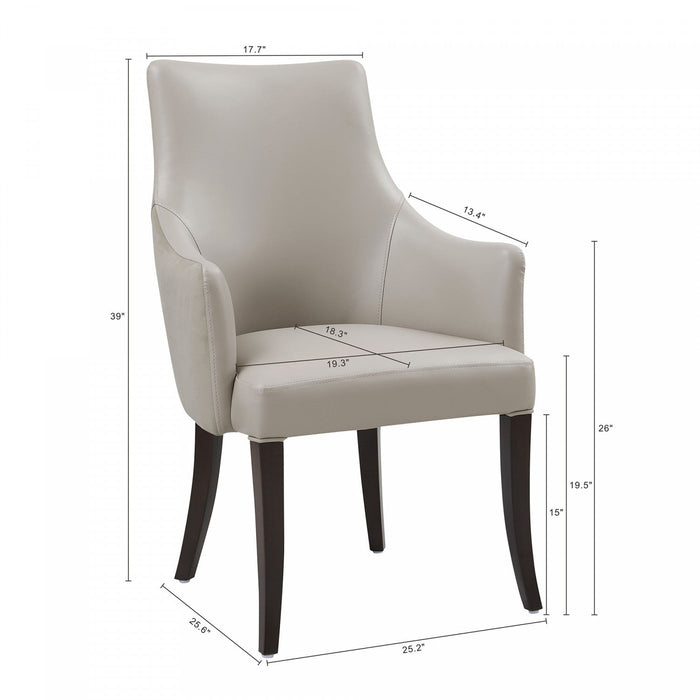 Connie Modern Vegan Leather and Velvet Wood Armchair in Light Gray - Set of 2 Dining Chair 
