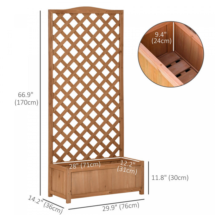 Outsunny 30\" X 14\" X 67\" Raised Garden Bed Wood Planter With Trellis For Vine Climbing, To Grow Vege