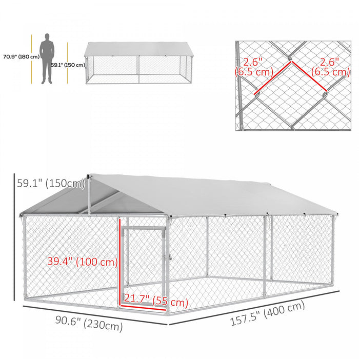 Pawhut Outdoor Dog Kennel Dog Run With Waterproof, Uv Resistant Cover For Medium And Large Sized Dog
