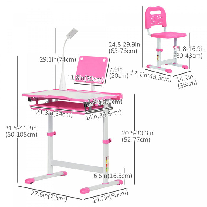 Qaba Kids Desk And Chair Set Height Adjustable Student Writing Desk Children School Study Table With