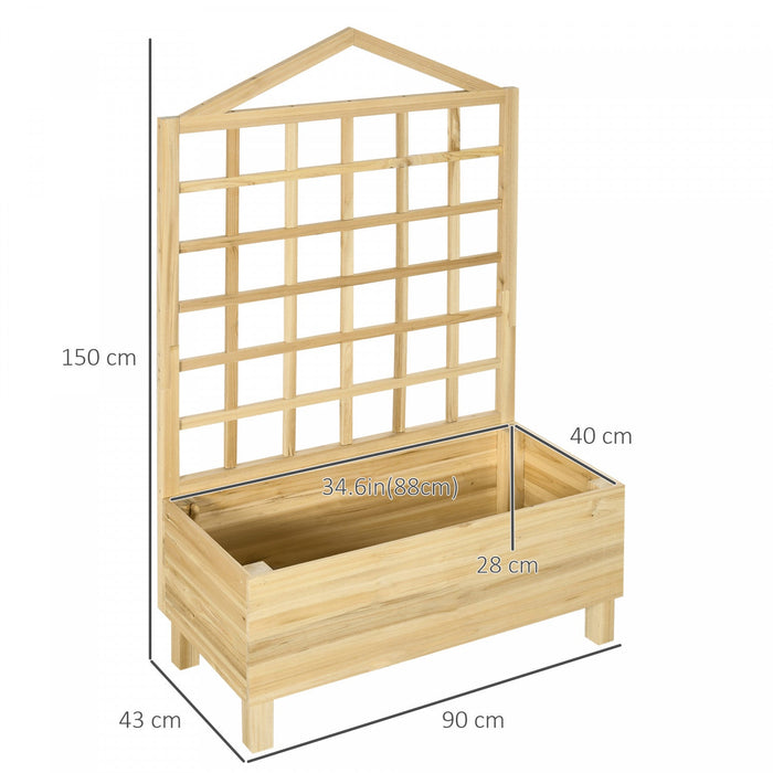 Outsunny Raised Garden Bed With Trellis For Climbing Plants, 59 Inch Wooden Box Planters For Outdoor