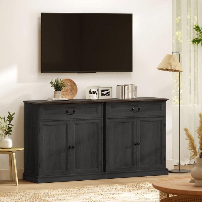 HOMCOM Buffet Cabinet 32" Farmhouse Sideboard with Thick Top Drawer Black