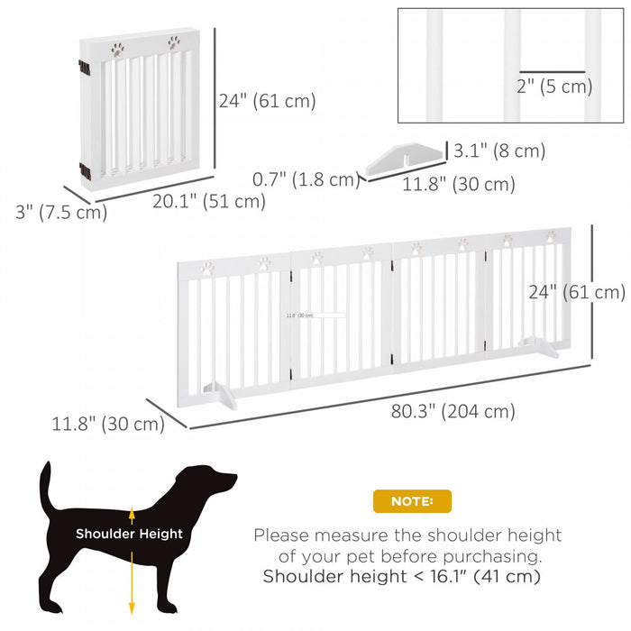 Pawhut Freestanding Pet Gate 4 Panel Wooden Dog Barrier Folding Safety Fence With Support Feet Up To